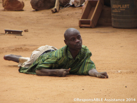 We were extremely grateful to meet many disabled people who shared with us a little of their lives. A young physically disabled man crawls across the dirt floor of the communal yard which is shared by several households