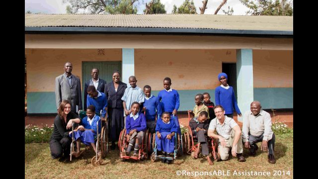 A group of disabled children who use the boarding facility at their school have their photo taken with us and their teachers in the school’s small garden