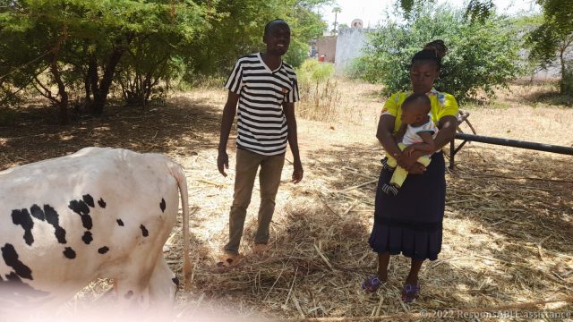 Alex and his family. They use the bull and a cart to fetch water for sale as a business.