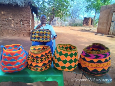 Francis with sisal wovan bag and baskets