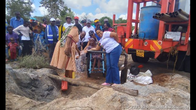 During the 24 hours of continuous water testing for pressure and quality, Cecilia, Kitengela Rotary Club members and the local community enjoy the moment.