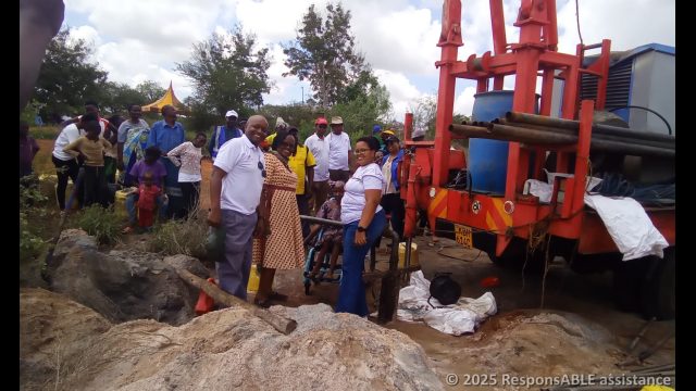 Fursa Initiative coordinator Cecilia, local community members and Kitengela Rotary Club members celebrating the drilling in Ngulu district.