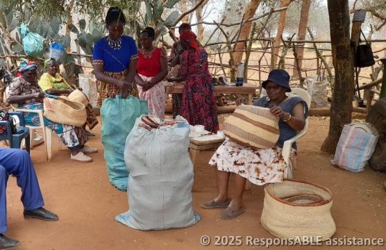 Woven products made by Fursa group members being prepared for shipment.