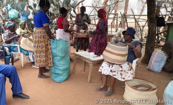Woven products made by Fursa group members being prepared for shipment.