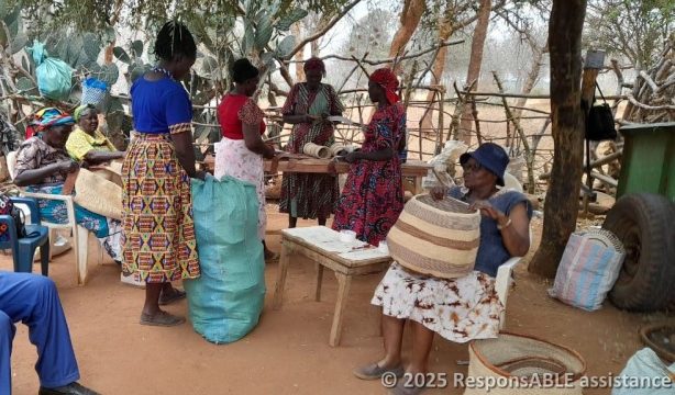 Woven products made by Fursa group members being prepared for shipment.